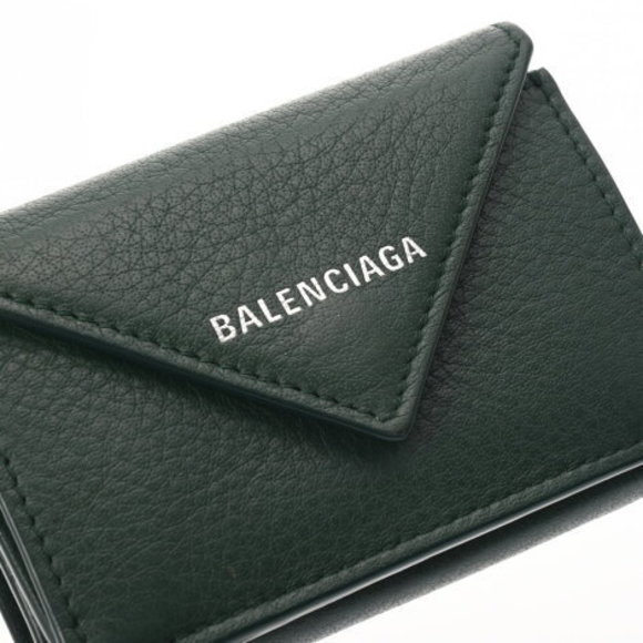 BALENCIAGA Paper Mini Wallet Green Leather Trifold - Picture 8 of 12